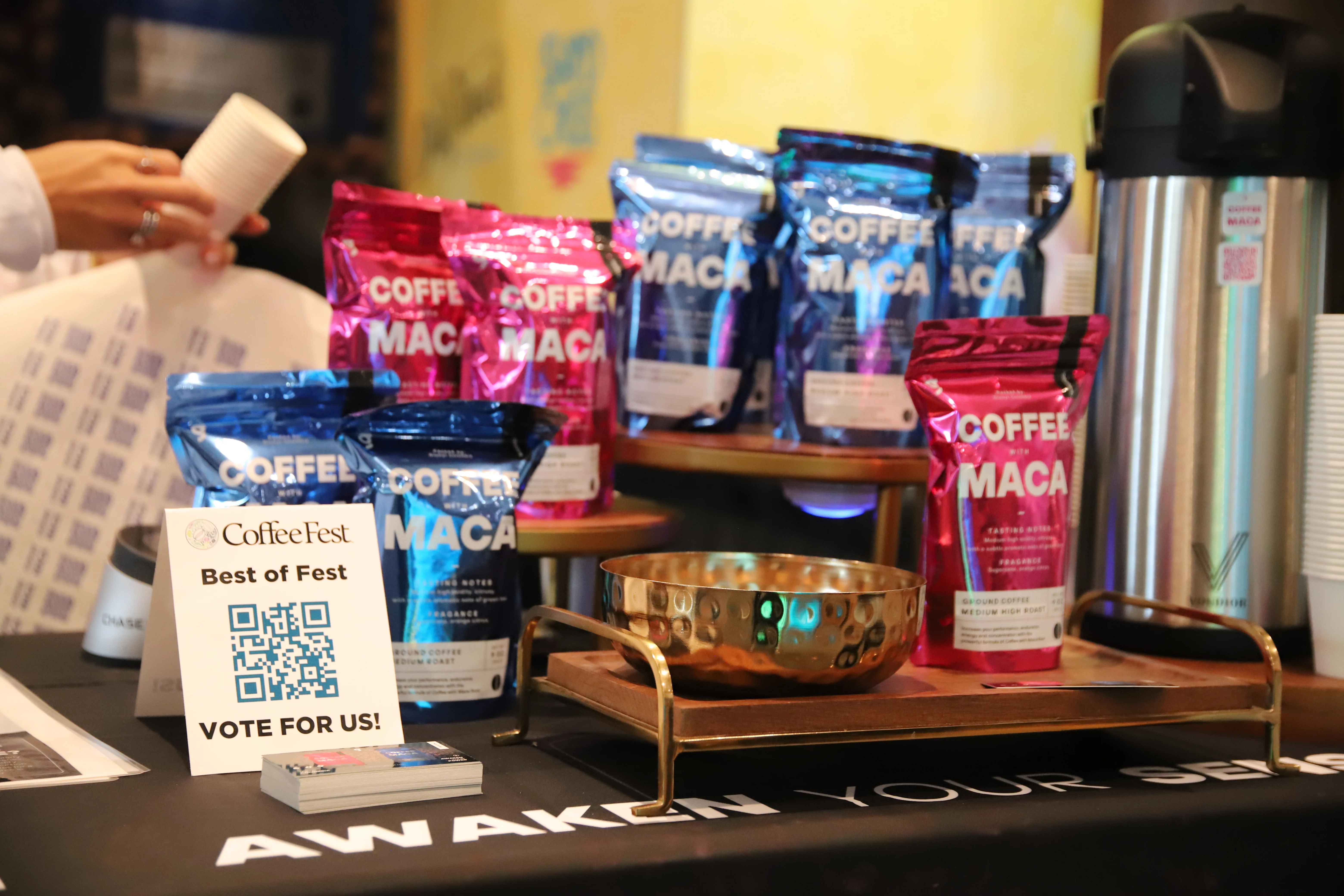 Glomyt Blue and Pink bags on the Best of Fest table